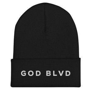 GOD BLVD - Straight Logo - Black Cuffed Up Beanie - White Embroidery GOD BLVD - Straight Logo - Black Cuffed Up Beanie - White Embroidery