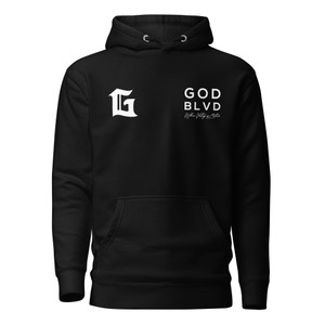 GOD BLVD - G Victory - Black Premium Hoodie - Front/Back White Print GOD BLVD - G Victory - Black Premium Hoodie - Front/Back White Print