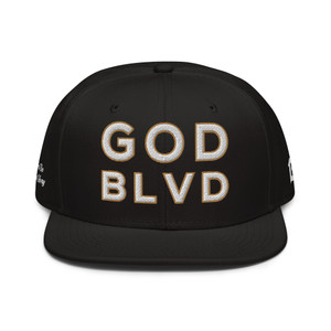 GOD BLVD - Black Snap Back - White/Old Gold - All Sides Embroidered - To God Be All The Glory