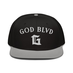 GOD BLVD - Arched G - Black/Grey Snapback Hat - White Embroidered GOD BLVD - Arched G - Black/Grey Snapback Hat - White Embroidered