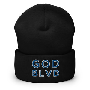 GOD BLVD - OG Logo - Black Cuffed Up Beanie - Blue/White Embroidered GOD BLVD - OG Logo - Black Cuffed Up Beanie - Blue/White Embroidered