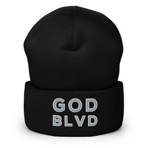 GOD BLVD - OG Logo - Black Cuffed Up Beanie - Gray/White Embroidered GOD BLVD - OG Logo - Black Cuffed Up Beanie - Gray/White Embroidered