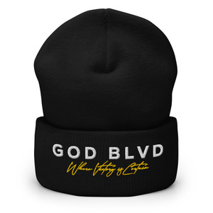 GOD BLVD - Victory - Black Cuffed Beanie - Black/Gold Embroidered
