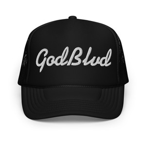 GOD BLVD - Cursive - Foam Trucker Hat - White Embroidered GOD BLVD - Cursive - Foam Trucker Hat - White Embroidered
