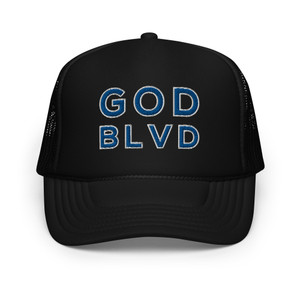 GOD BLVD - OG Logo - Black Foam Trucker Hat - Blue/White Embroidered GOD BLVD - OG Logo - Black Foam Trucker Hat - Blue/White Embroidered