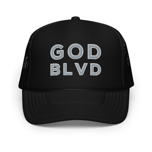 GOD BLVD - OG Logo - Black Foam Trucker Hat - Grey/White Embroidered GOD BLVD - OG Logo - Black Foam Trucker Hat - Grey/White Embroidered
