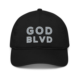 GOD BLVD - OG Logo - Black Organic Dad Hat - Grey/White Embroidered GOD BLVD - OG Logo - Black Organic Dad Hat - Grey/White Embroidered