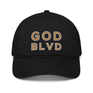 GOD BLVD - OG Logo - Black Organic Dad Hat - Old Gold/White Embroidered GOD BLVD - OG Logo - Black Organic Dad Hat - Old Gold/White Embroidered