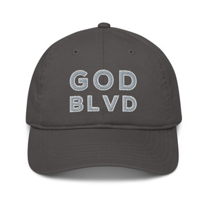 GOD BLVD - OG Logo - Charcoal Organic Dad Hat - Grey/White Embroidered GOD BLVD - OG Logo - Charcoal Organic Dad Hat - Grey/White Embroidered