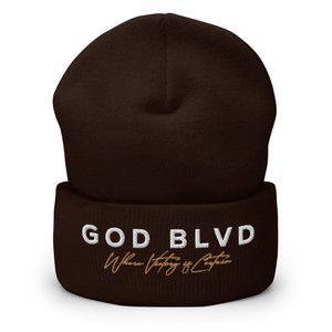 GOD BLVD - Victory - Brown Cuffed Beanie - White/Gold Embroidered GOD BLVD - Victory - Brown Cuffed Beanie - White/Gold Embroidered
