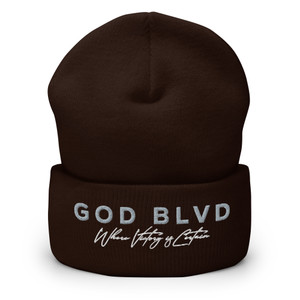 GOD BLVD - Victory - Brown Cuffed Beanie - Gray/White Embroidered GOD BLVD - Victory - Brown Cuffed Beanie - Gray/White Embroidered