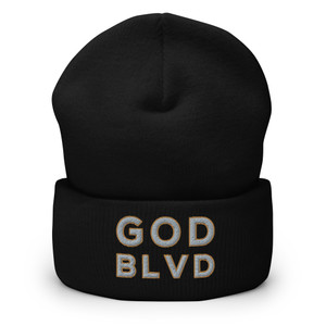 GOD BLVD - OG Logo - Black Cuffed Up Beanie - Grey/Old Gold Embroidered  GOD BLVD - OG Logo - Black Cuffed Up Beanie - Grey/Old Gold Embroidered