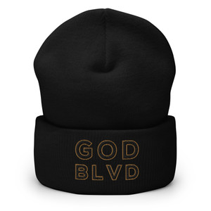 GOD BLVD - OG Logo - Black Cuffed Up Beanie - Black/Old Gold Embroidered GOD BLVD - OG Logo - Black Cuffed Up Beanie - Black/Old Gold Embroidered