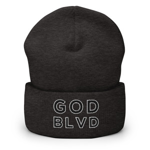 GOD BLVD - OG Logo - Dark Grey Cuffed Up Beanie - Black Embroidered GOD BLVD - OG Logo - Dark Grey Cuffed Up Beanie - Black Embroidered