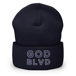GOD BLVD - OG Logo - Navy Blue Cuffed Up Beanie - Navy/White Embroidered GOD BLVD - OG Logo - Navy Blue Cuffed Up Beanie - Navy/White Embroidered