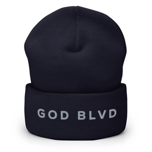 GOD BLVD - Straight Logo - Navy Cuffed Up Beanie - Grey Embroidery 
