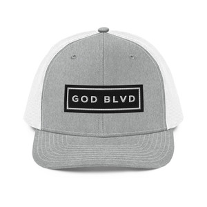 GOD BLVD - Heather Grey Trucker Cap - Black/White Embroidered Sign GOD BLVD - Heather Grey Trucker Cap - Black/White Embroidered Sign