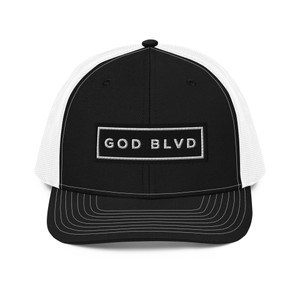 GOD BLVD -  Black/White Trucker Cap - Black/White Embroidered Sign GOD BLVD -  Black/White Trucker Cap - Black/White Embroidered Sign