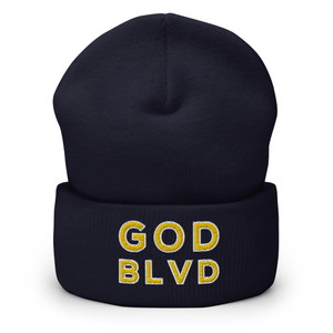 GOD BLVD - OG Logo - Navy Cuffed Up Beanie - Gold/White Embroidered GOD BLVD - OG Logo - Navy Cuffed Up Beanie - Gold/White Embroidered