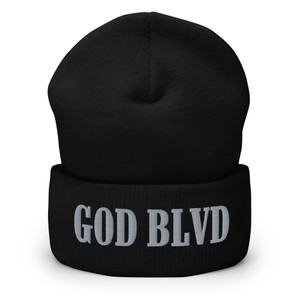 GOD BLVD - All Capital - Black Cuffed Up Beanie - Grey Embroidered