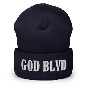 GOD BLVD - All Capital - Navy Cuffed Up Beanie - White Embroidered