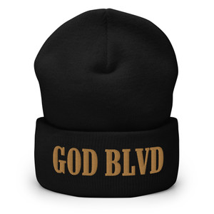 GOD BLVD - All Capital - Black Cuffed Up Beanie - Old Gold Embroidered