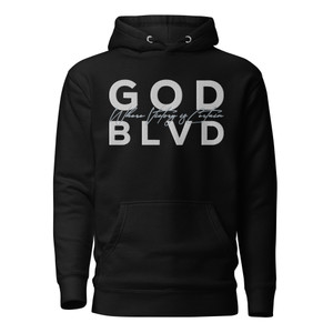GOD BLVD - OG Logo - Where Victory is Certain Black Premium Hoodie - White/Grey Embroidered GOD BLVD - OG Logo - Where Victory is Certain Black Premium Hoodie - White/Grey Embroidered