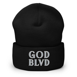 GOD BLVD - Embroidered Secondary Logo - Black Cuffed Beanie - Grey/White GOD BLVD - Embroidered Secondary Logo - Black Cuffed Beanie - Grey/White