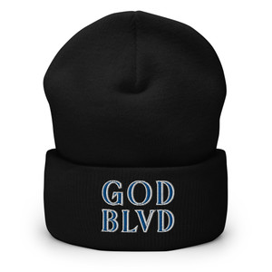 GOD BLVD - Embroidered Secondary Logo - Black Cuffed Beanie - Blue/White GOD BLVD - Embroidered Secondary Logo - Black Cuffed Beanie - Blue/White