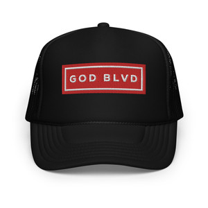 GOD BLVD - Black Foam Trucker Hat - Red/White Sign GOD BLVD - Black Foam Trucker Hat - Red/White Sign