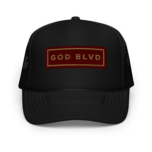 GOD BLVD - Black Foam Trucker Hat - Maroon/Old Gold Sign