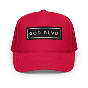 GOD BLVD - Red Foam Trucker Hat - Black/White Sign GOD BLVD - Red Foam Trucker Hat - Black/White Sign