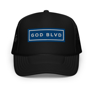 GOD BLVD - Black Foam Trucker Hat - Blue/White Sign GOD BLVD - Black Foam Trucker Hat - Blue/White Sign