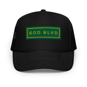 GOD BLVD - Black Foam Trucker Hat - Kelly Green/Gold Sign GOD BLVD - Black Foam Trucker Hat - Kelly Green/Gold Sign