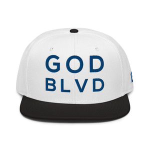 GOD BLVD - OG Logo - White/Black Snapback - Blue Embroidered (Grey Under Visor)