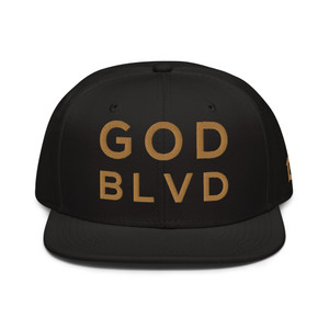 GOD BLVD - OG Logo - Black Snapback - Old Gold Embroidered (Grey Under Visor)
