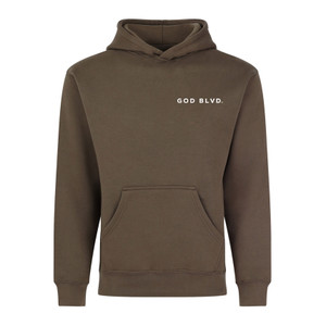 GOD BLVD - Brown Heavy Hooded Pullover - Minimal - Front Print GOD BLVD - Brown Heavy Hooded Pullover - Minimal - Front Print