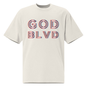 GOD BLVD - Front Print - OG Logo Triple Sign - Oversized Faded Tee - Faded Bone Color