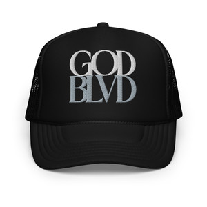 GOD BLVD - Secondary Logo - Black Foam Trucker Hat - White/Grey GOD BLVD - Secondary Logo - Black Foam Trucker Hat - White/Grey
