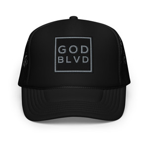 GOD BLVD - OG Logo Square - Black Foam Trucker Hat - Black/Grey GOD BLVD - OG Logo Square - Black Foam Trucker Hat - Black/Grey