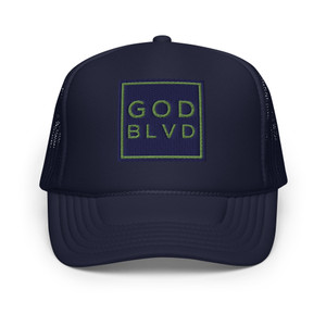 GOD BLVD - OG Logo Square - Navy Foam Trucker Hat - Navy/Kiwi Green GOD BLVD - OG Logo Square - Navy Foam Trucker Hat - Navy/Kiwi Green