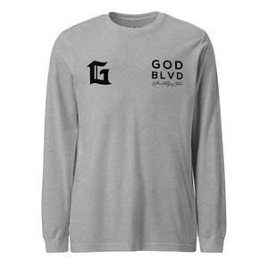 GOD BLVD - Where Victory is Certain - Athletic Heather Long Sleeve Tee (Front-Back Black Print) GOD BLVD - Where Victory is Certain - Athletic Heather Long Sleeve Tee (Front-Back Black Print)