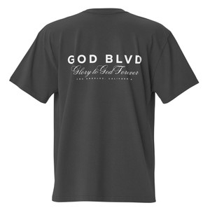 GOD BLVD - Glory To God Forever - Front Back White Print - Oversized Black Faded Tee GOD BLVD - Glory To God Forever - Front Back White Print - Oversized Black Faded Tee