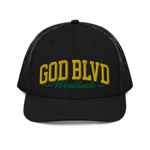 GOD BLVD - Worldwide - Black Trucker Cap - Gold/Green GOD BLVD - Worldwide - Black Trucker Cap - Gold/Green