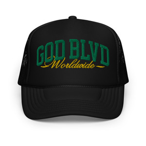 GOD BLVD - Worldwide - Black Foam Trucker Hat - Green/Gold GOD BLVD - Worldwide - Black Foam Trucker Hat - Green/Gold
