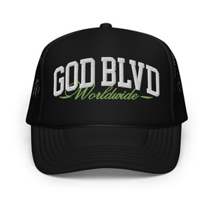 GOD BLVD - Worldwide - Black Foam Trucker Hat - White/Kiwi Green GOD BLVD - Worldwide - Black Foam Trucker Hat - White/Kiwi Green