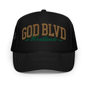 GOD BLVD - Worldwide - Black Foam Trucker Hat - Old Gold/Green GOD BLVD - Worldwide - Black Foam Trucker Hat - Old Gold/Green