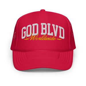 GOD BLVD - Worldwide - Red Foam Trucker Hat - White/Gold GOD BLVD - Worldwide - Red Foam Trucker Hat - White/Gold