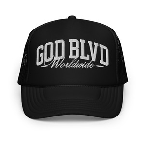 GOD BLVD - Worldwide - Black Foam Trucker Hat - White Embroidered GOD BLVD - Worldwide - Black Foam Trucker Hat - White Embroidered