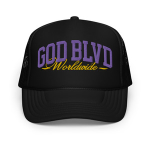 GOD BLVD - Worldwide - Black Foam Trucker Hat - Purple/Gold GOD BLVD - Worldwide - Black Foam Trucker Hat - Purple/Gold